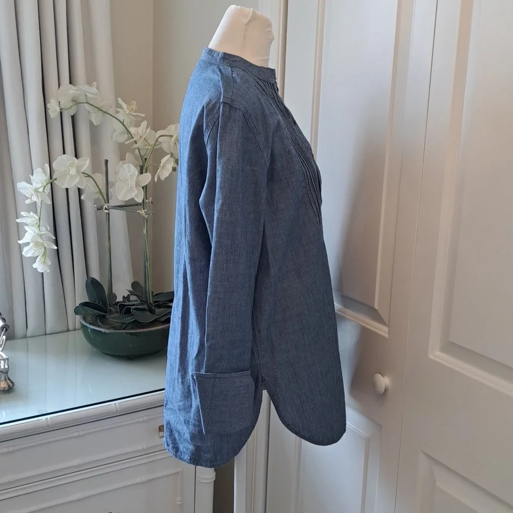 NWOT J.Crew Womens Chambray Denim Popover Tuxedo‎ Tunic Snap Up Shirt S-6